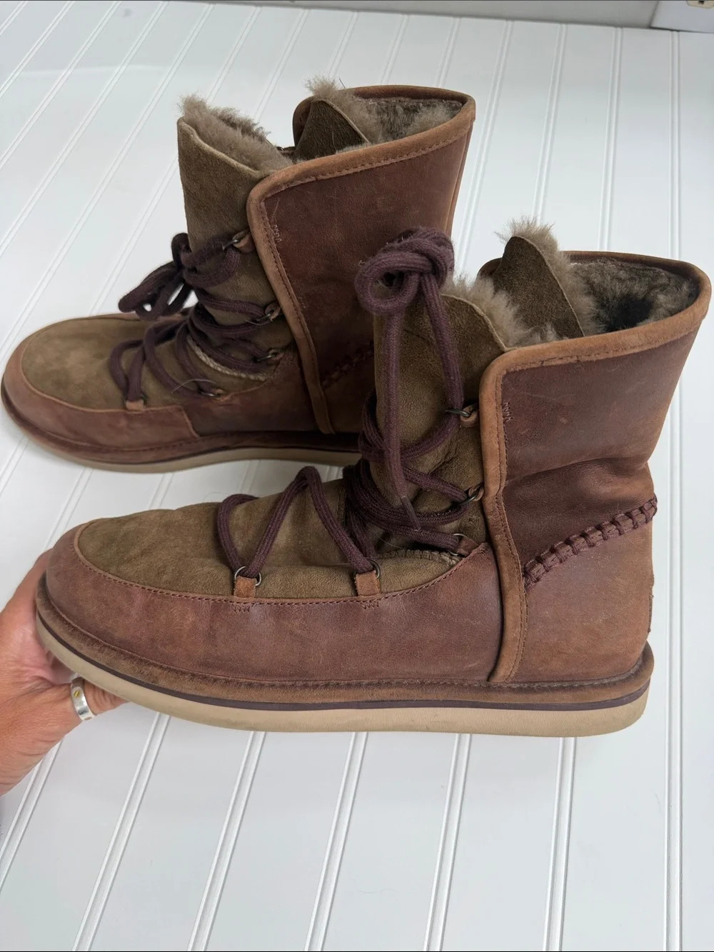 UGG Australia Men’s 1007710 Brown Shearling Lined Lace-Up Winter Boots Size 10 - Picture 3 of 9